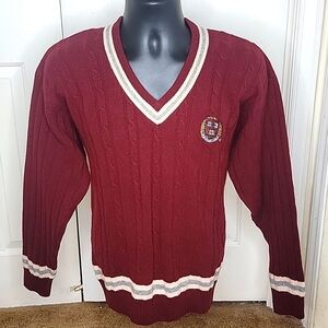 COPY - The Coop Harvard Lambswool V Neck Cable Knit Sweater Size Large Red, Gra…